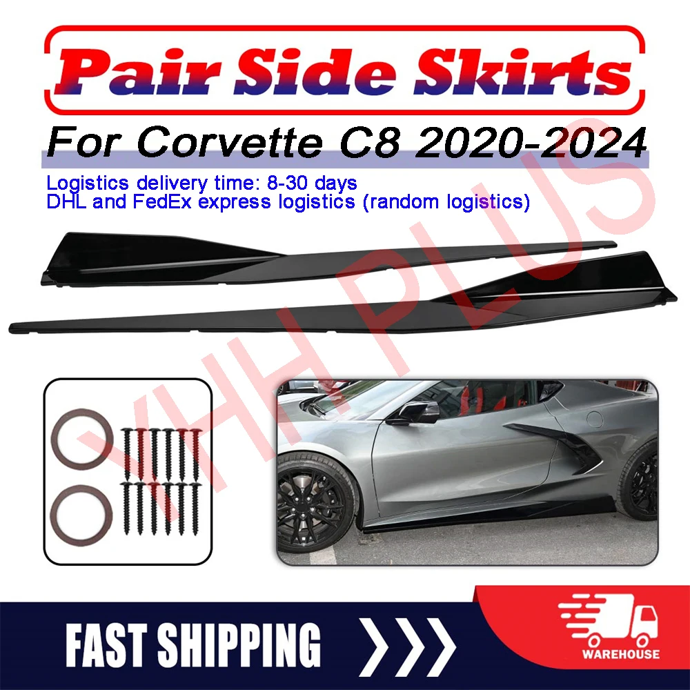 

C8 Side Skirts Extension Panel Lip For Chevrolet Corvette 2020-2024 Glossy Black 5VM Style Auto Body Kit Car Exterior Parts HOT