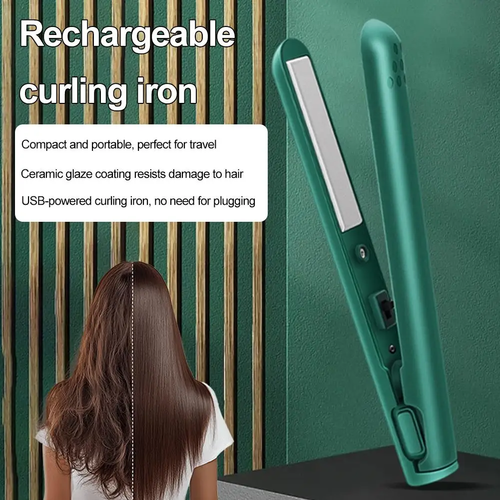 

Mini Cordless Hair Straightener And Curler Portable Travel Hot Tool Cordless USB Charging Straight Curl Support ﻿