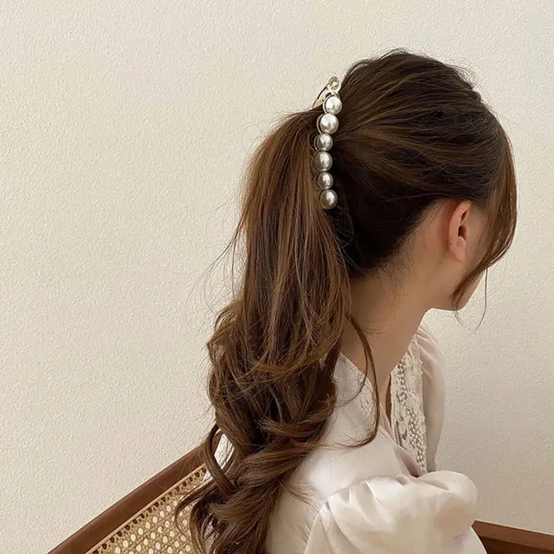 Modische Perlen-Haarnadeln Haarspangen Bananenclips Damen Mädchen Kopfschmuck Pferdeschwanz-Haarklammern Accessoire – Detail 7
