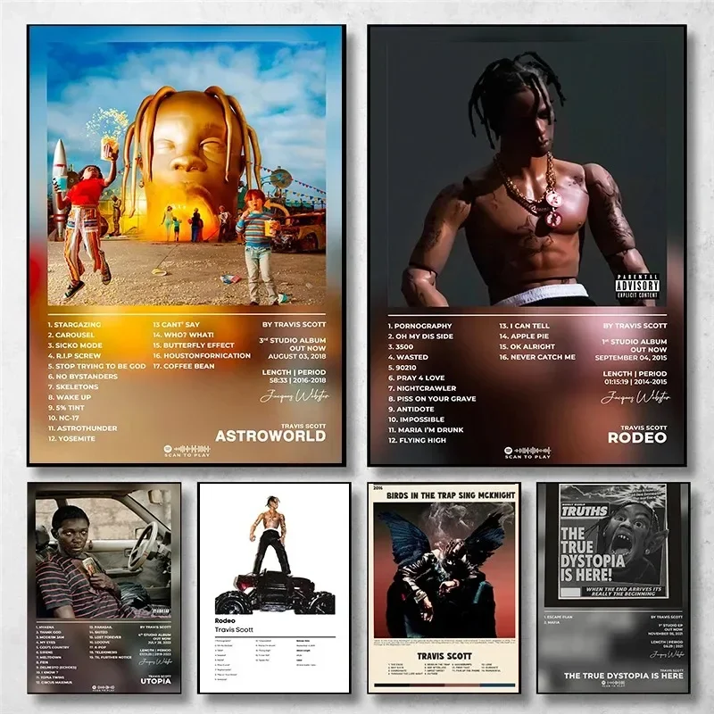 Pintura en lienzo, impresiones de pared, imagen de Travis Scott Rodeo Astroworld, cubierta de álbum de música, serie, póster artístico para decoración del hogar y la sala de estar