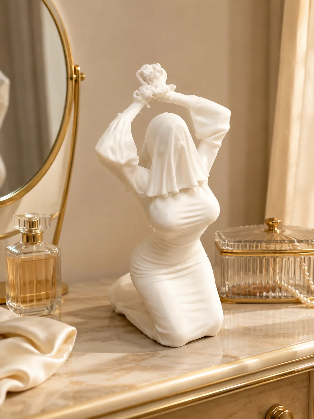 3D Printed Veiled Woman Statue Female Goddess Figurine Modern Sculpture Home Desk Shelf Decor  White