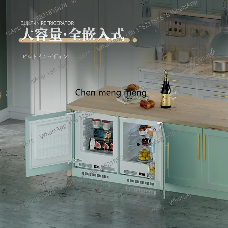 Встроенный бытовой двухдверный полностью встроенный шкаф под столешницей, скрытый тонкий горизонтальный холодильник