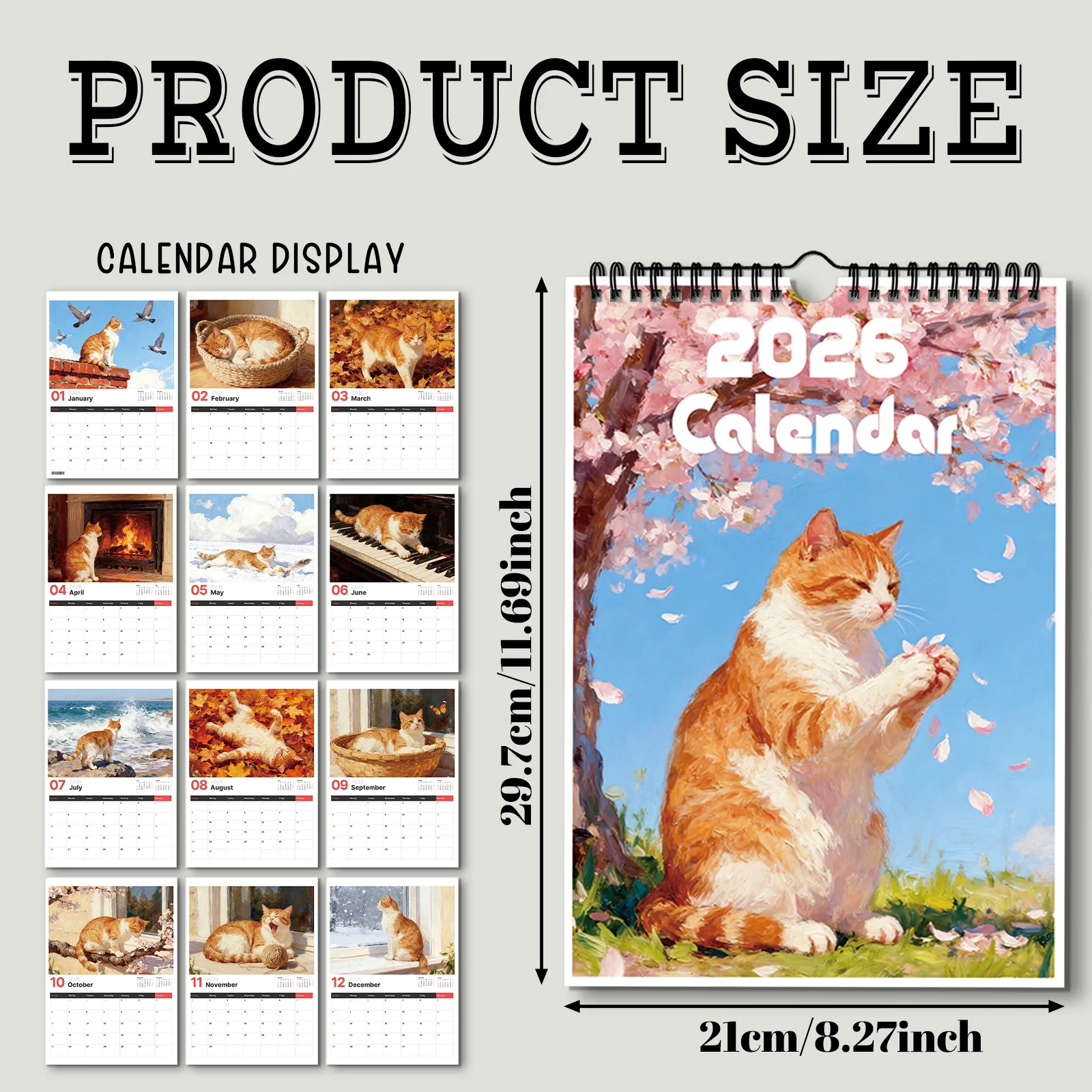 Calendario a tema gatto arancione 2026 da 1 pezzo, adatto per display da parete e visualizzazione delle date, perfetto per gli amanti dei gatti, un bel regalo a tema animali domestici