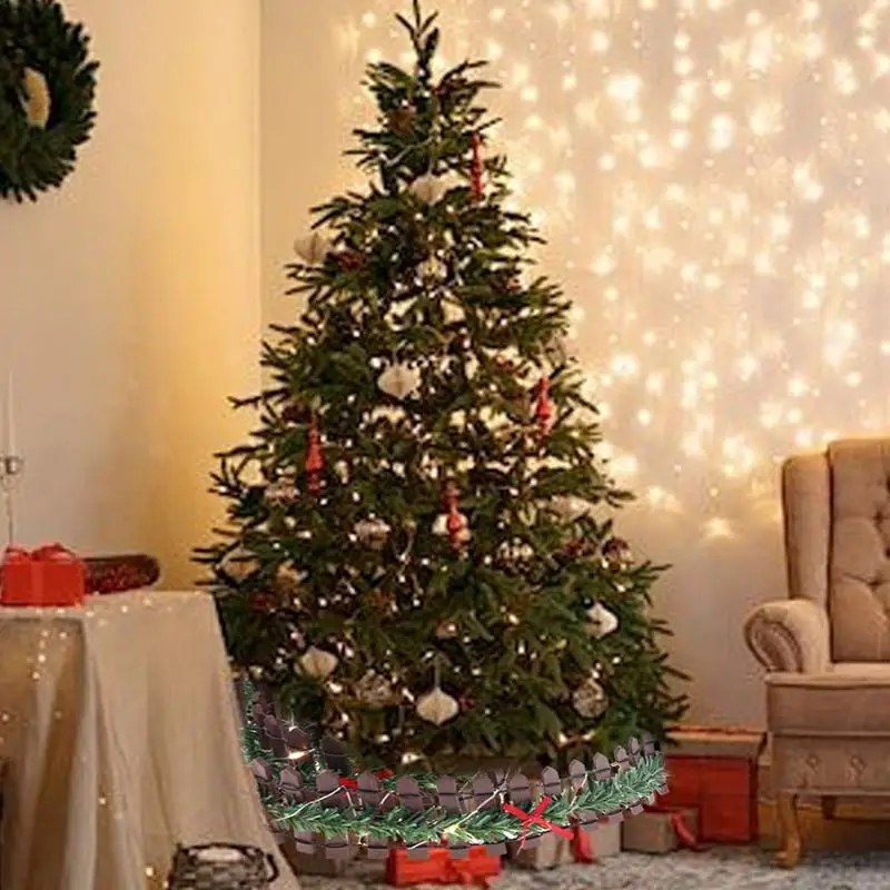 クリスマスツリー用の小さなピケットフェンス,フェンスパネル,LEDライト付き木製フェンス,フェアリーガーデンアクセサリー,パーティー
