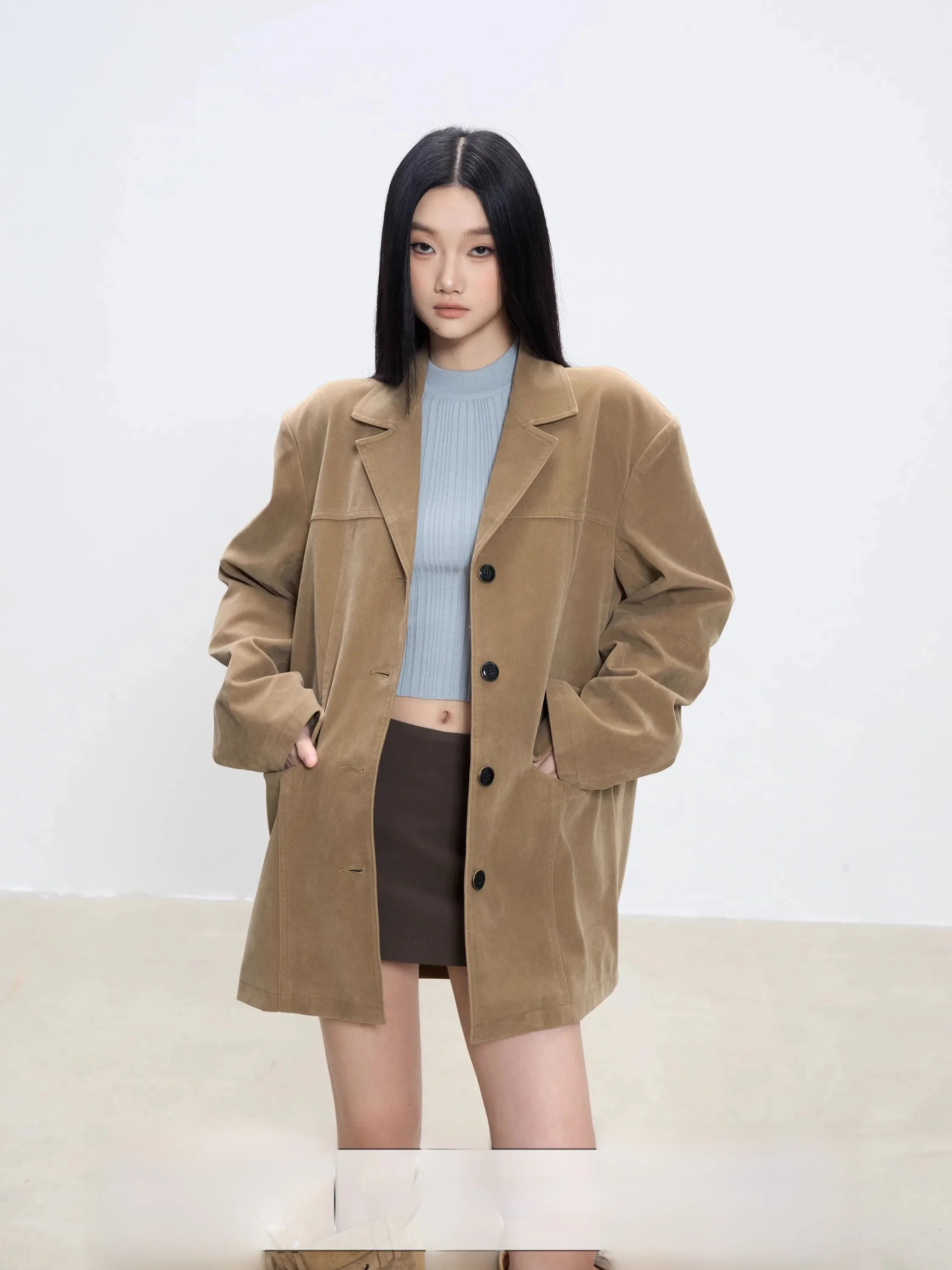 Casual Style Women's Suit Jacket Loose Fit Single Button Design Autumn New Arrival Long Coat Withmin Ladies Fashion Outerwear