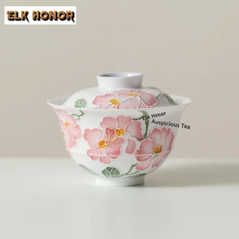 

90ml Hand-painted Butterfly Orchid Gaiwan Retro Tea Tureen Tea Bowl with Lid Kit Tea Maker Cover Bowl Drinkware Accessories Gift