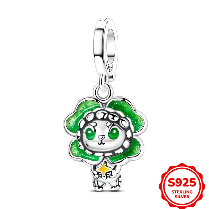 

925 Sterling Silver Lucky Four-leaf Clover Figurine Pendant Charms Fit DIY Bracelet Necklace Engagement Birthday Jewelry Gift