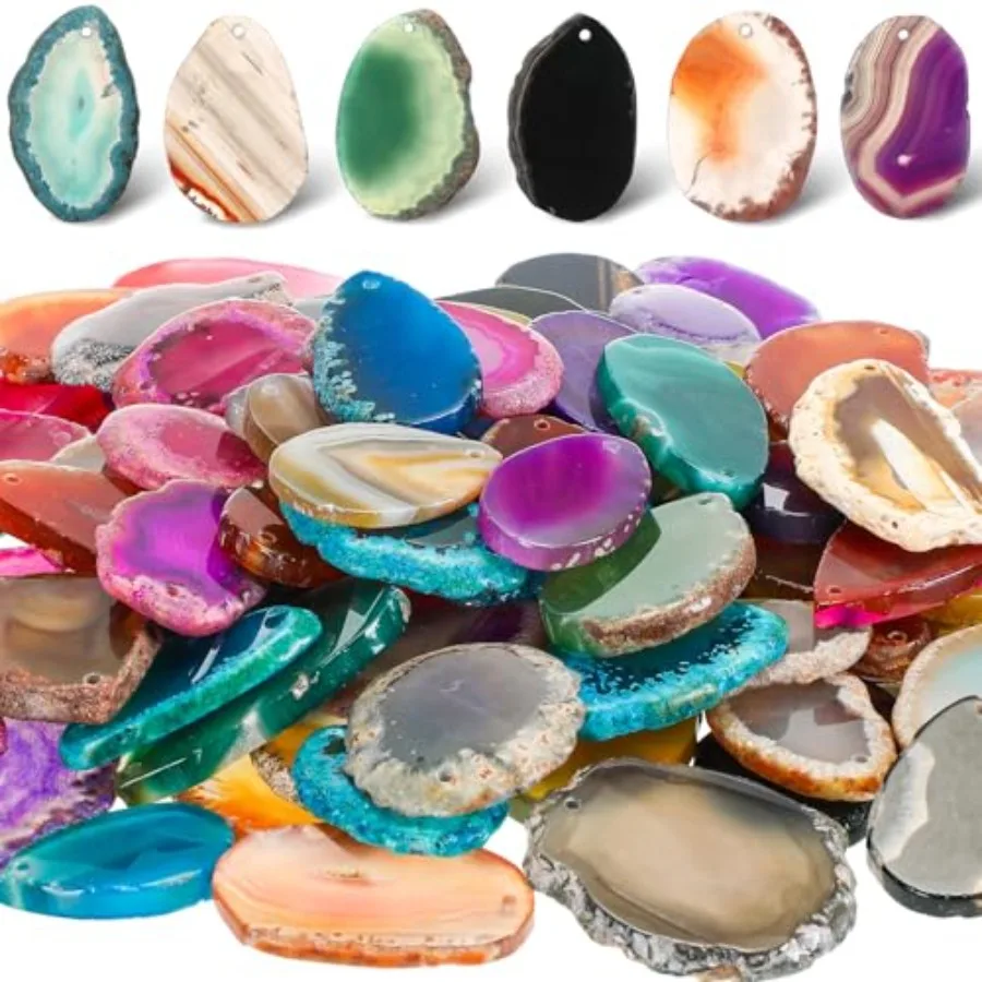 50 Pcs Polished Agate Slices Bulk Light Table Slices Crystals Healing Crystals Geode Stones Irregular Agate Pendants Gemstones