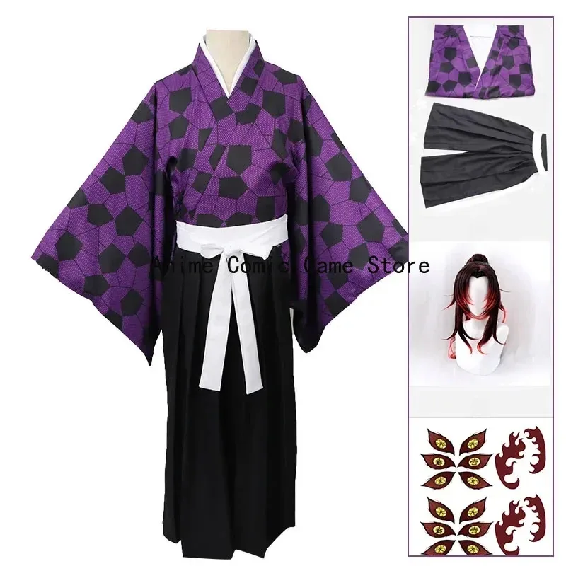 

Kokushibo Cosplay Costume Wigs Tattoo Stickers Anime Printing Kimono Uniform Shirt Halloween Carnival Outfits for Women Men