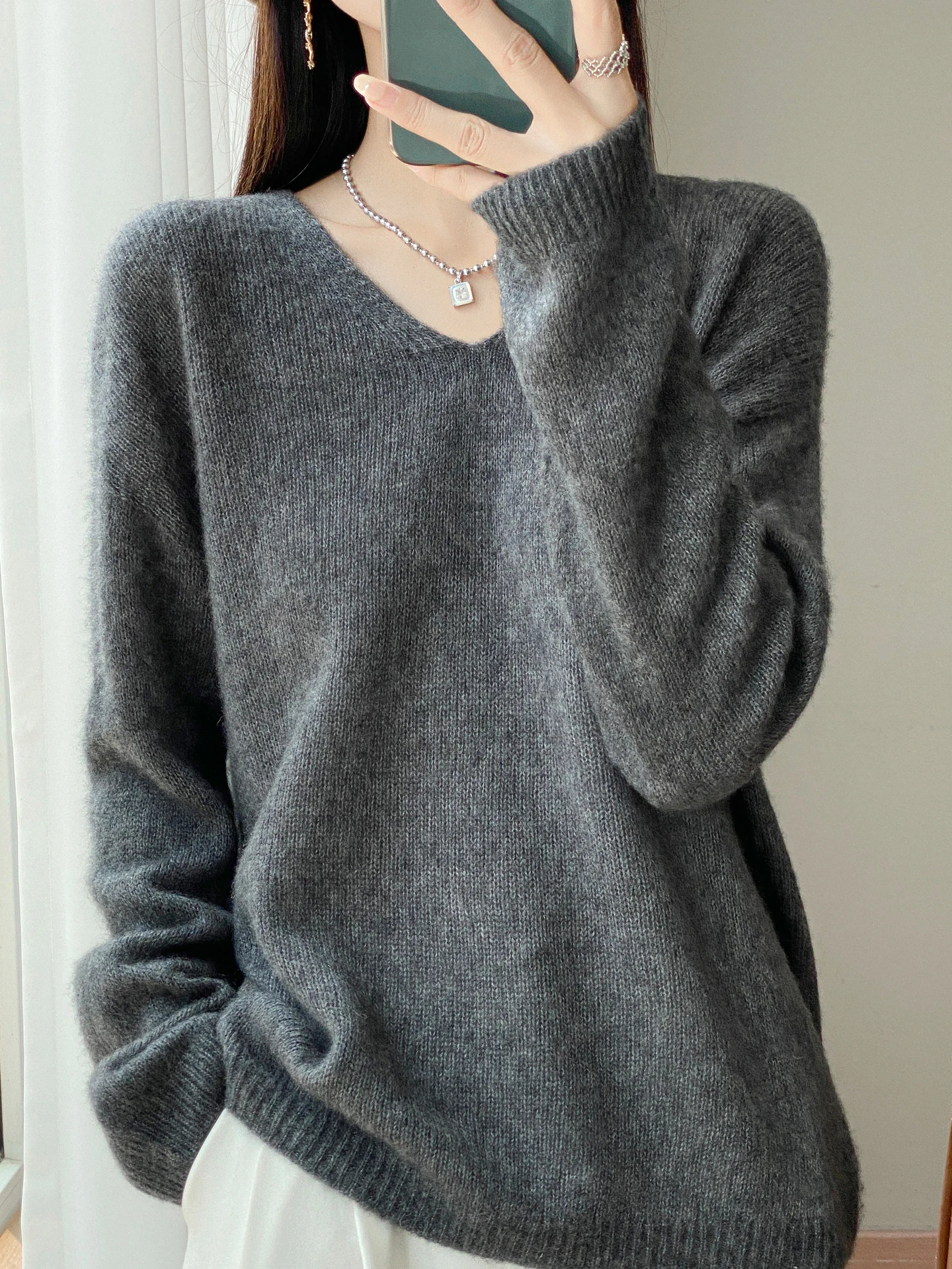 TLOML 여성용 브이넥 긴팔 풀오버 100% 메리노 울 스웨터 봄 가을 따뜻하고 부드러운 심플 스타일 울 니트웨어 캐주얼 탑