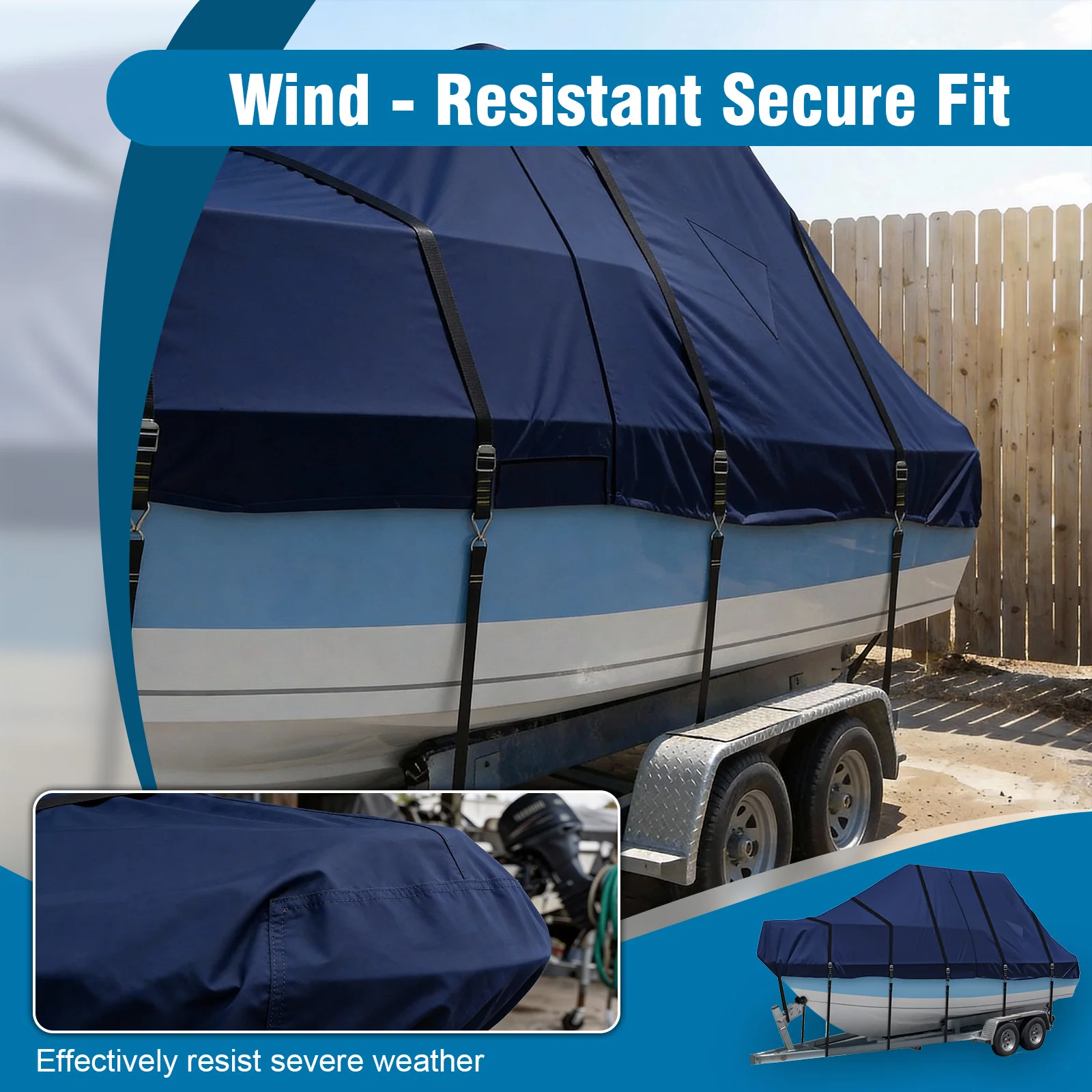 

1200D Yacht Outdoor Protection Sleeve with Motor Covering & Adjustable Buckle Snowproof Boat Cover -Proof For Protecting Roof