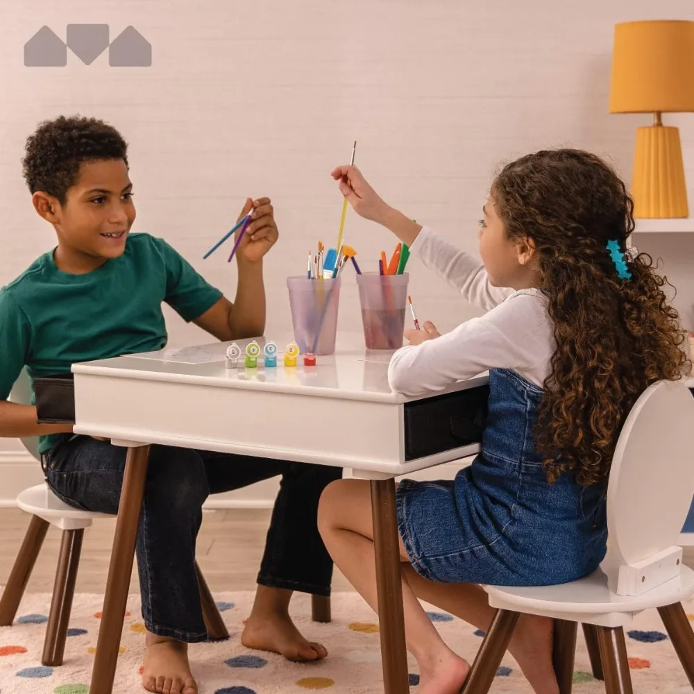 Ensemble de table et chaise en bois avec paniers de rangement pour enfants, ensemble de jeu d'activité moderne du milieu du siècle, meubles pour enfants Milliard