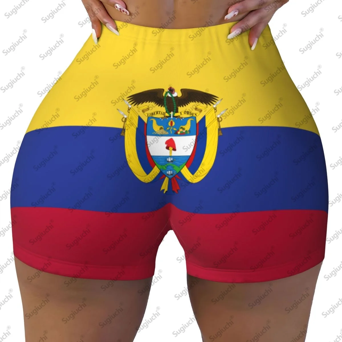 2026 Shorts de ioga com bandeira da Colômbia para mulheres, treino, levantamento de bunda, cintura alta, academia, corrida, calças curtas