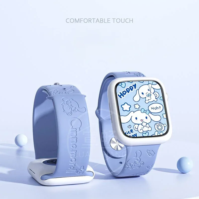 Sanrio Cinnamoroll Strap for Apple Watch Band 44mm 40mm 45mm 41mm 38mm 42mm Silicone Solo Loop bracelet iWatch 8 ultra 7 6 5 3