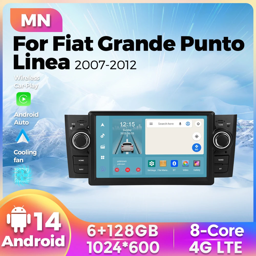 EU Store 7Inch Android 14 Car Radio Stereo For Fiat Grande Punto Linea 2007-2012 Multimedia Player GPS Car-play Auto 4G DSP WIFI