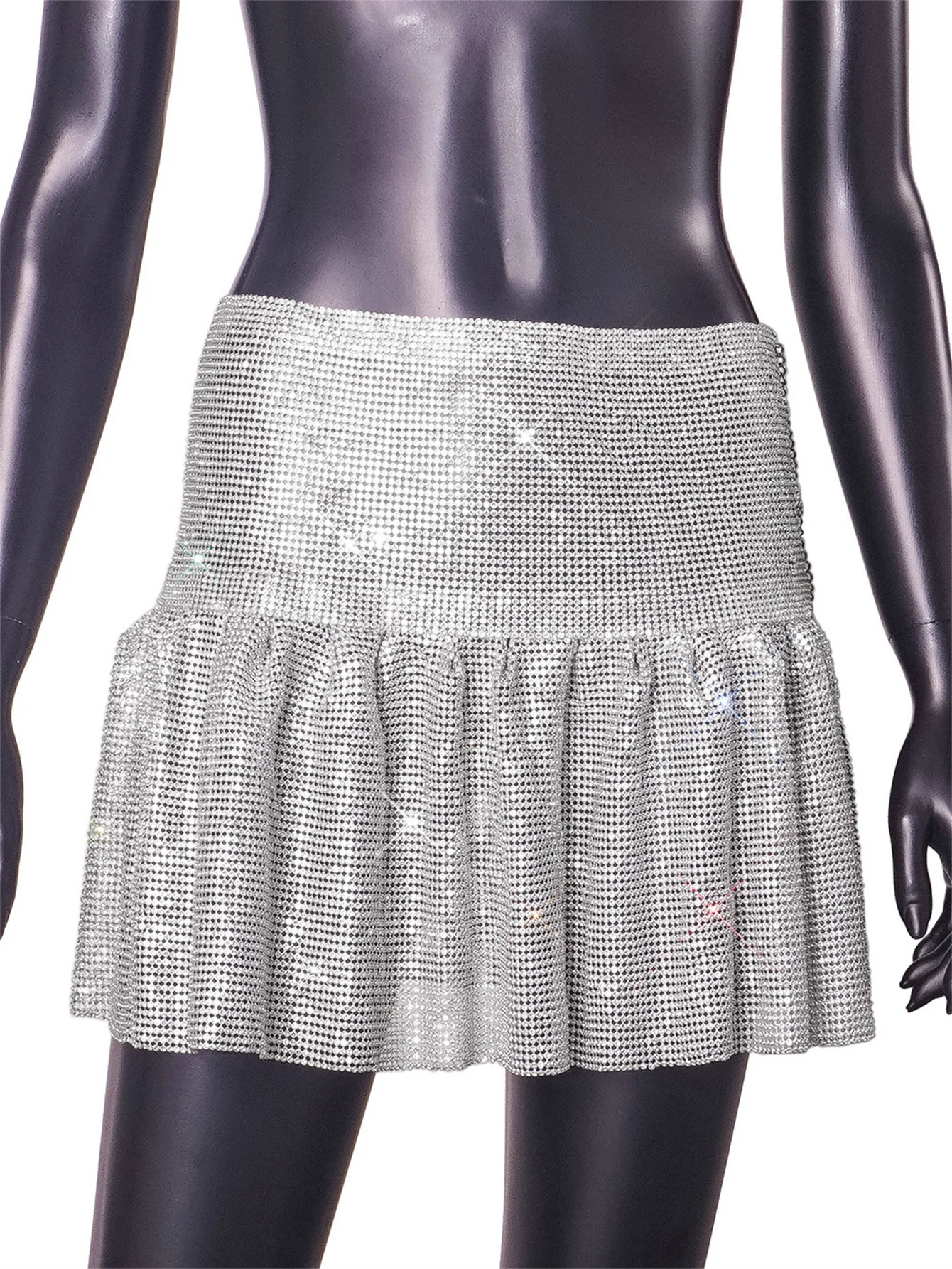 Sexy Metal Rhie Mini Women Short Skirts For Woman Y2k Clothes Micro Pleated Skirt Glitter Night Club Party Outfits