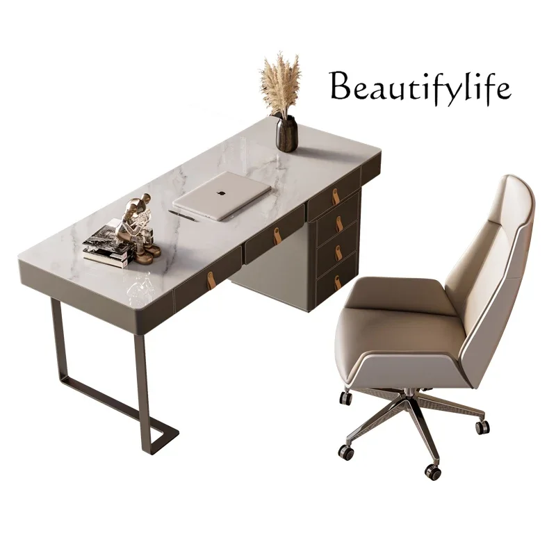 Italian style wind rock slab household modern simple desktop computer desk study desk solid wood minimalist desk