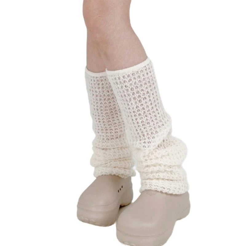 

Hollowout Waffles Knit Leg Warmer Aesthetic Vintage Solid Color Crochet Leg Covers Slouchy Footless Long Socks for Women
