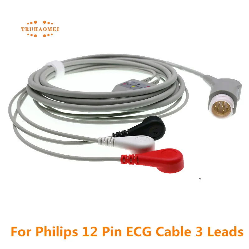 

For Philips ECG Cable 12 Pin One Piece 5 Leadwires or 3 Leads Snap or Grabber AHA Standard Veterinary Clip M2 M1001A M1175A