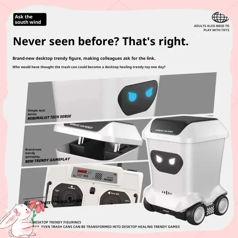 

Remote Control Trash Can Toy Car with Surprise Ring Multifunctional Induction following Feature Movable And Openable Design