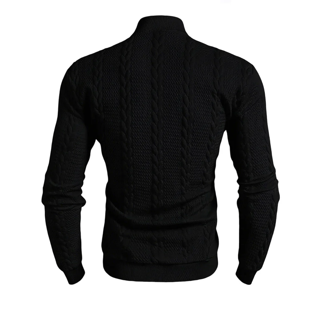Männer Gestrickte Hohe Kragen Pullover Casual Vintage Twist Strickwaren Pullover Tops Winter Einfarbig Slim Fit Wärme Pullover Tops – Detail 8