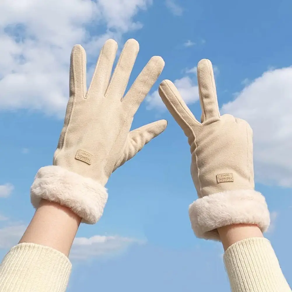 女性の冬の厚い豪華な手袋ファッション暖かいスエード屋外 Guantes 女性タッチスクリーン運転手袋フリース冬手袋