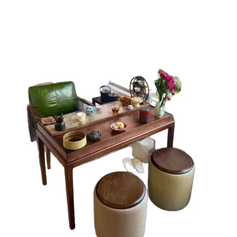 Ebony balcony tea table and chair combination, household balcony tea table, all solid wood tea table