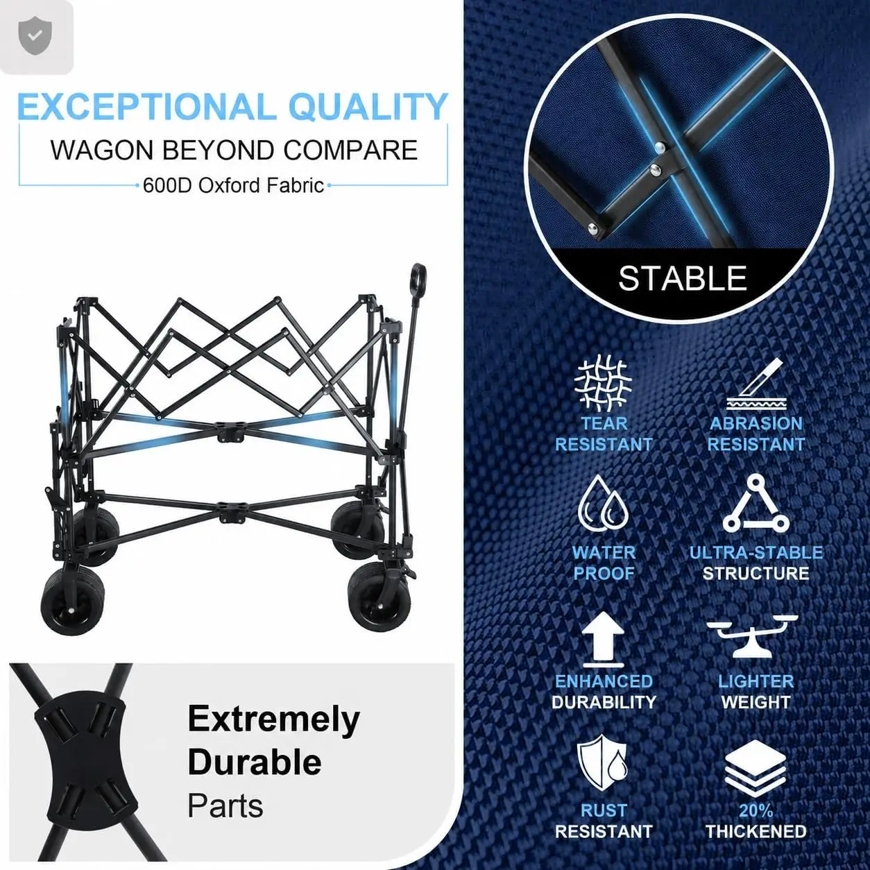 600LB Double Decker Foldable Wagon Cart, 400L Large Storage, Heavy Duty