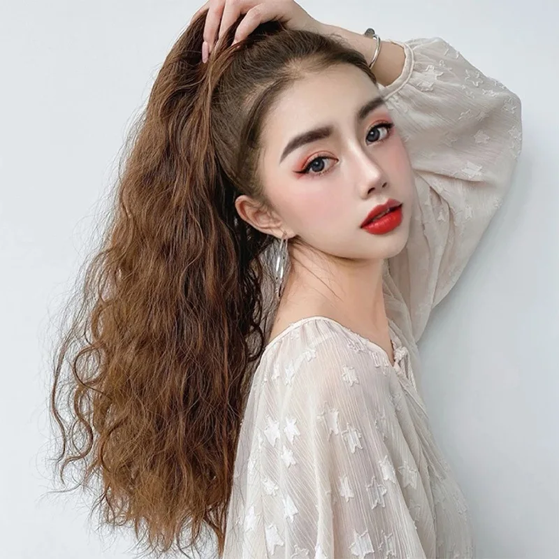 Synthetic Long Curly Claw Ponytail Hairpiece Voluminous Wave Ponytail Extension Corn Wave Clip Fluffy High Ponytail Cosplay