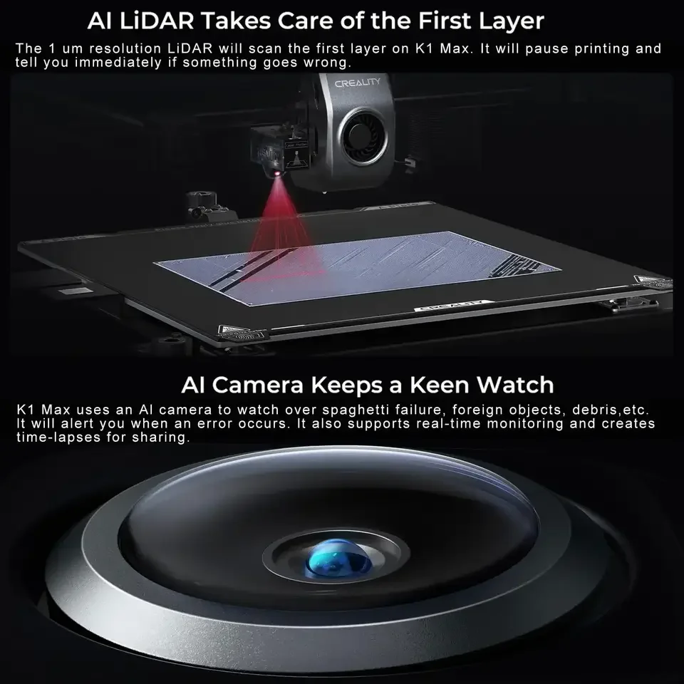 Creality K1 Max FDM 3D-Drucker CoreXY mit 300 x 300 x 300 mm großem Bauvolumen, 600 mm/s Druckgeschwindigkeit, großer Durchfluss, Hotend integriert