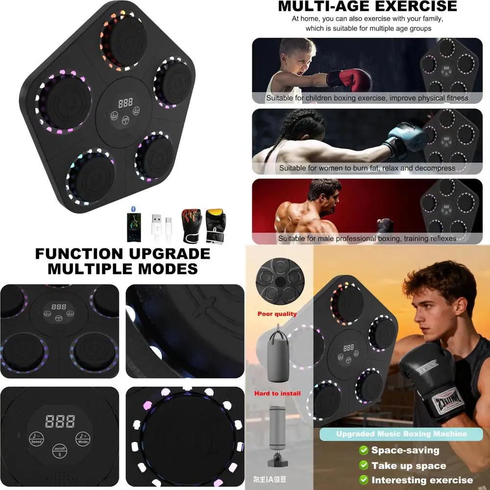 

znslopilcv Music Boxing Machine, an Assembled Wall Mounted Intelligent Bluetooth Music Boxing Trainer with Boxing Gloves, Suitab