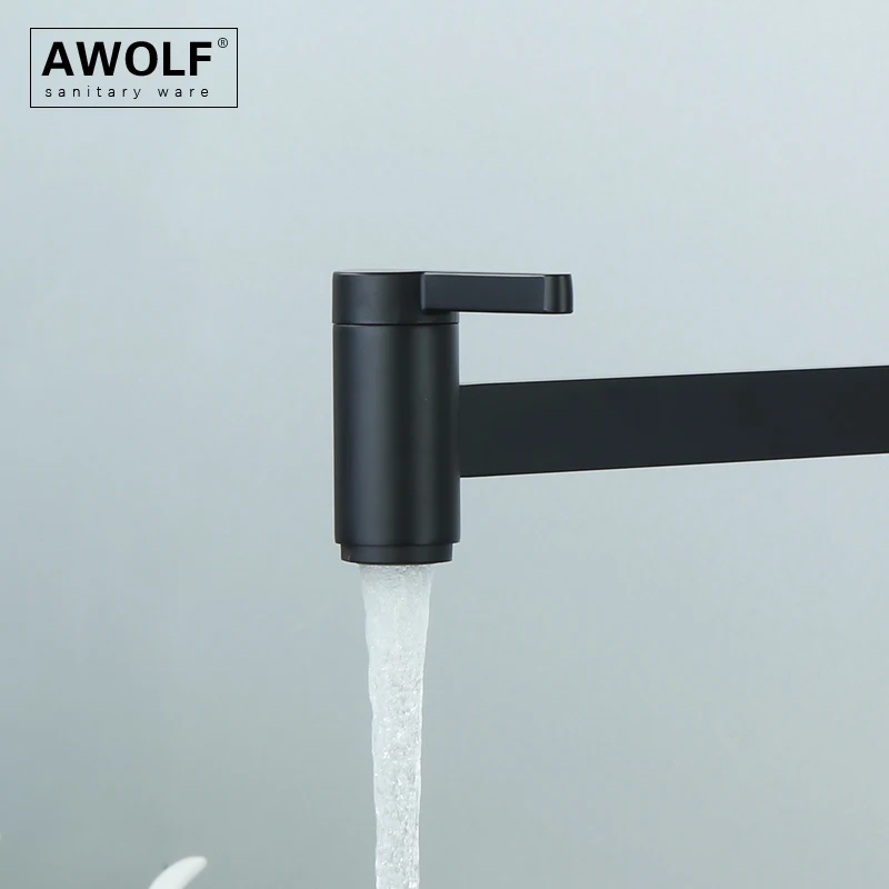 Awolf Black Countertop Pot Filler Wall Mounted Kitchen Faucet Lengthen Folding 360 Degree Rotation Solid Brass Water Tap FW009