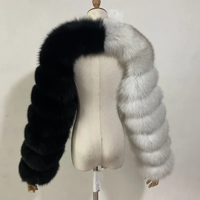 BEIZIRU Women's Real Fur Coat Silver Fox Red Fox Two Sleeve 60CM Length Naked Fashion