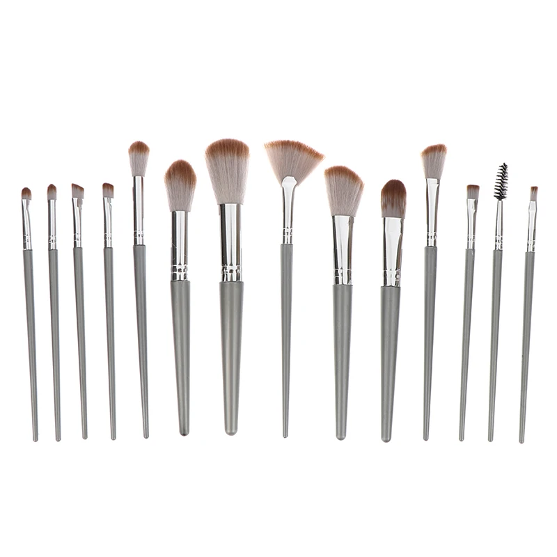 Conjunto de pincéis de maquiagem de cerdas de fibra sintética, portátil, pó de base, blush, corretivo, 14 unidades