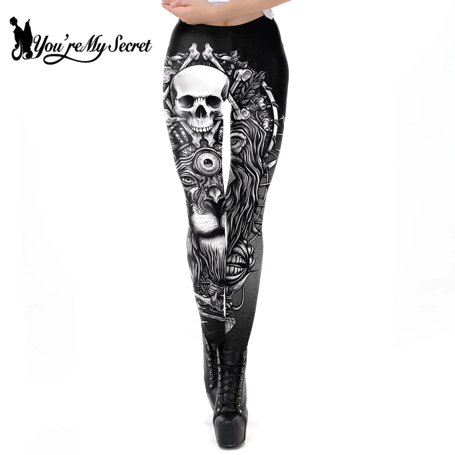 [أنت سريتي] القوطية طماق النساء ثلاثية الأبعاد طباعة سستة بناطيل ضيقة بنطلون الحفلات فاسق نمط الزي يتوهم بوريم فستان