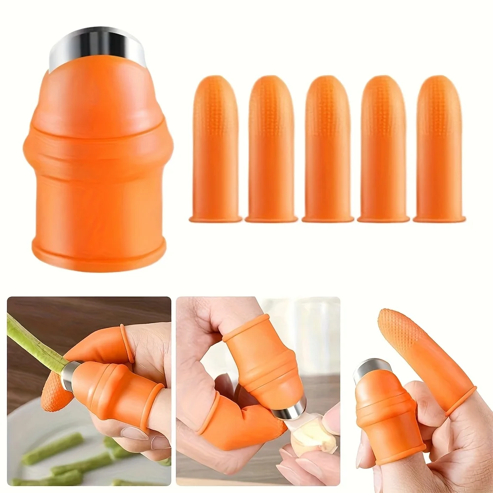 6pcs Silicone Thumb Knife Set, Stainless Steel Blade, Easy-Grip Harvest Tool for Fruits & Vegetables, Ergonomic Gardening Cutter