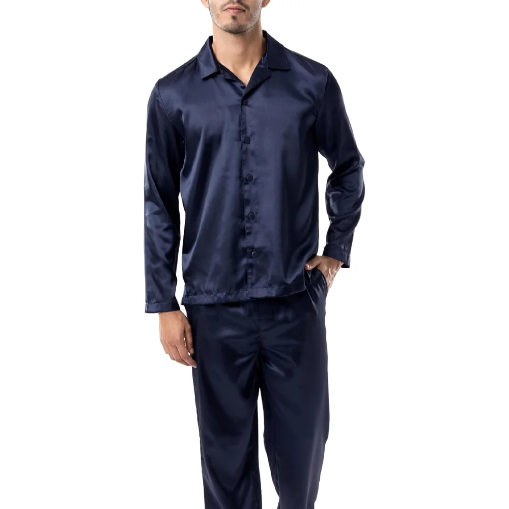 

Sleepwear Satin Summer Loungewear Breathable Bamboo Fiber Men's Pajama Set Men Satin Silk Pajamas Set with Pockets