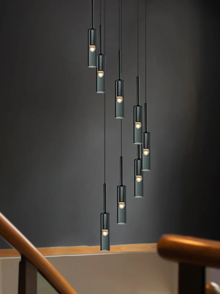 Stair Chandelier All Copper Crystal Nordic Personality Creative Duplex Building Villa Loft Patio Hollow Spiral Lamp