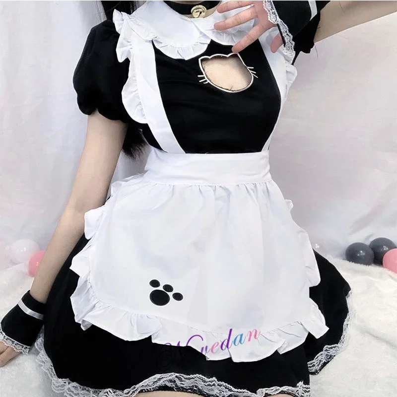 Sexy Black Cat Girl Women Fantasy French Maid Outfit Men Gothic Sweet Lolita Dress Anime Cosplay Costume Plus Size XXXL XXXXL BS