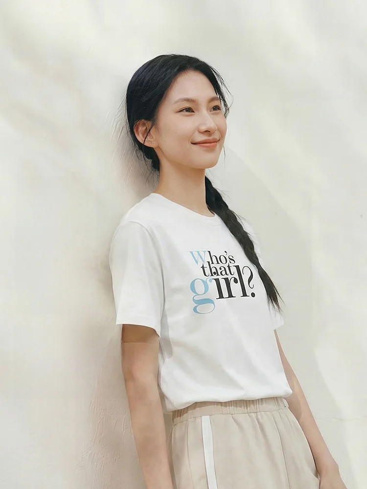 

Женская футболка Semir из чистого хлопка, летняя, повседневная, с буквенным принтом, свободного кроя, с круглым вырезом, средней длины