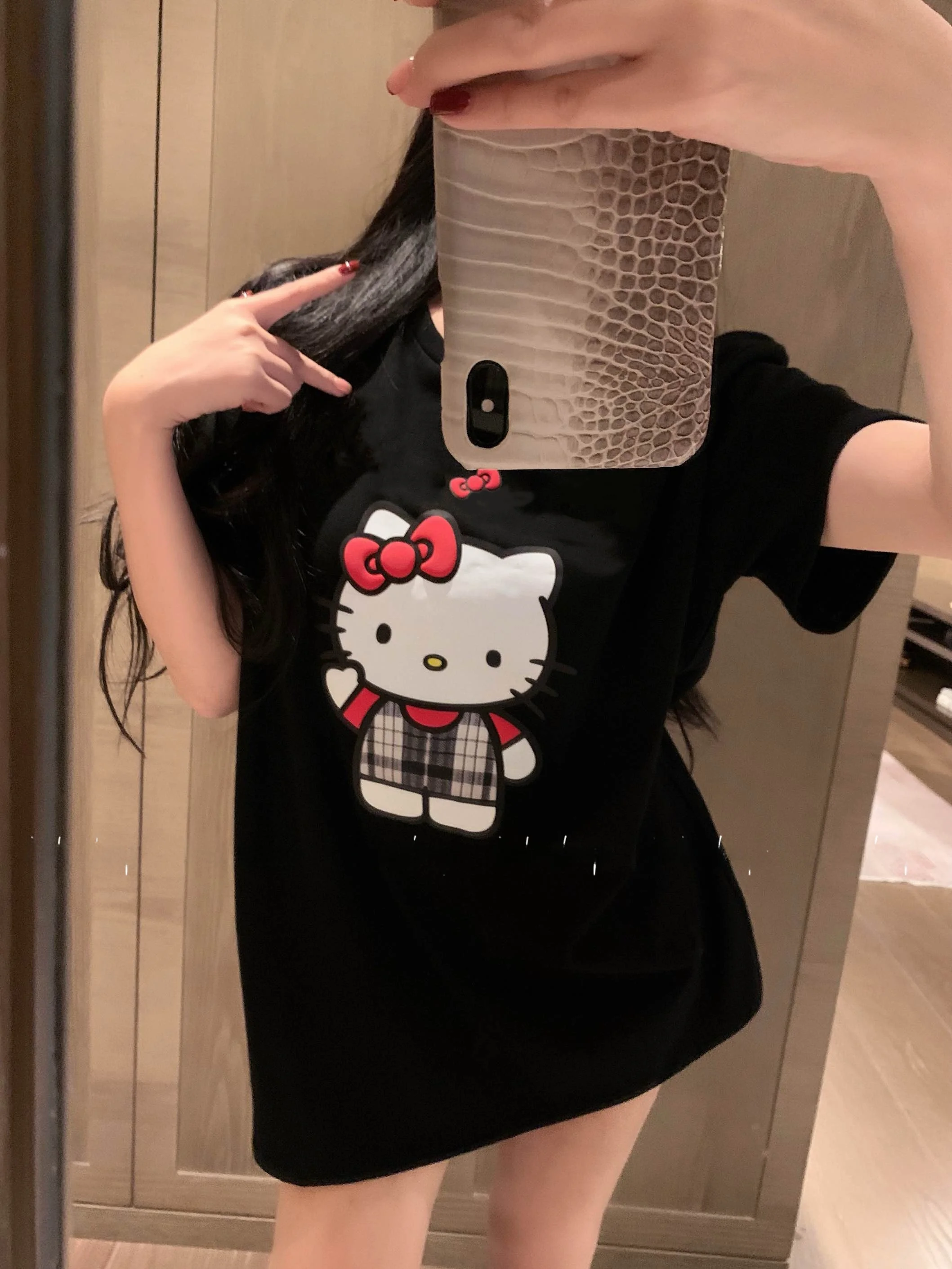 

Korean Sweet Girl Plaid Print Half Sleeve round Neck Loose Top Women's Heavy Duty Short Sleeve T-Shirt Summer Fashion Lad...