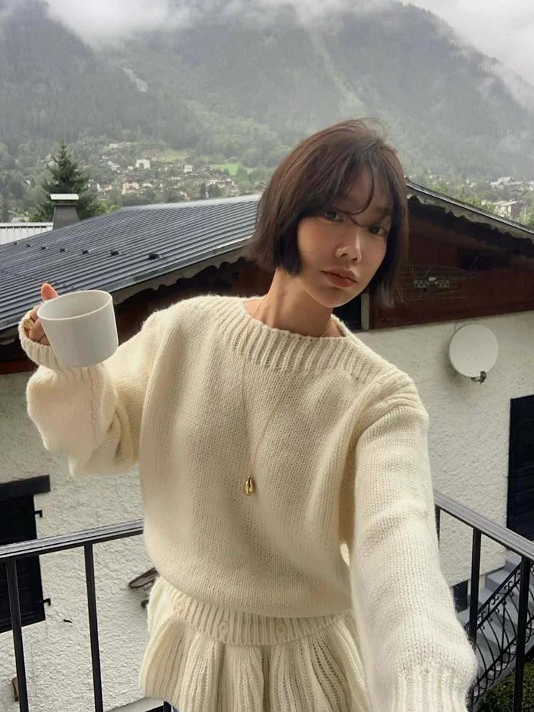 المرأة كشكش متماسكة سترة الخريف الشتاء فضفاضة عادية كسول الرياح الكورية Vintage البلوفرات طويلة الأكمام زر المرقعة لاعبا جديد