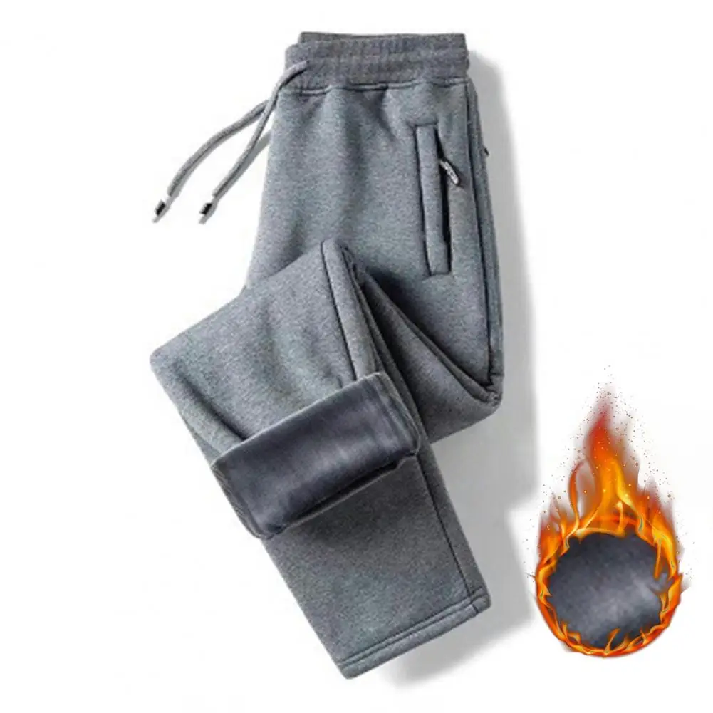 Pantalones de chándal gruesos con cintura elástica para hombre, pantalones deportivos con banda en el tobillo, ropa diaria de lana, Color sólido, Invierno