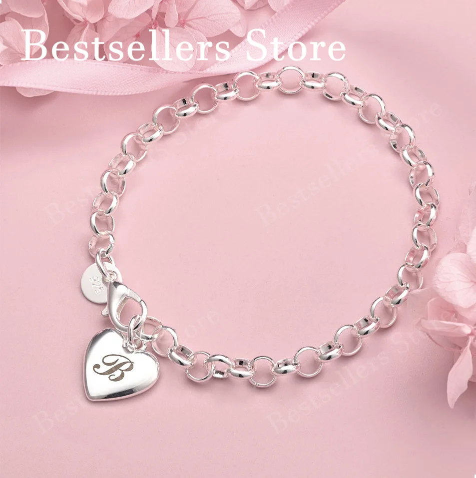 Luxury 925 sterling silver 8-inch 26 letter heart-shaped bracelet for women's fashionable wedding accessories