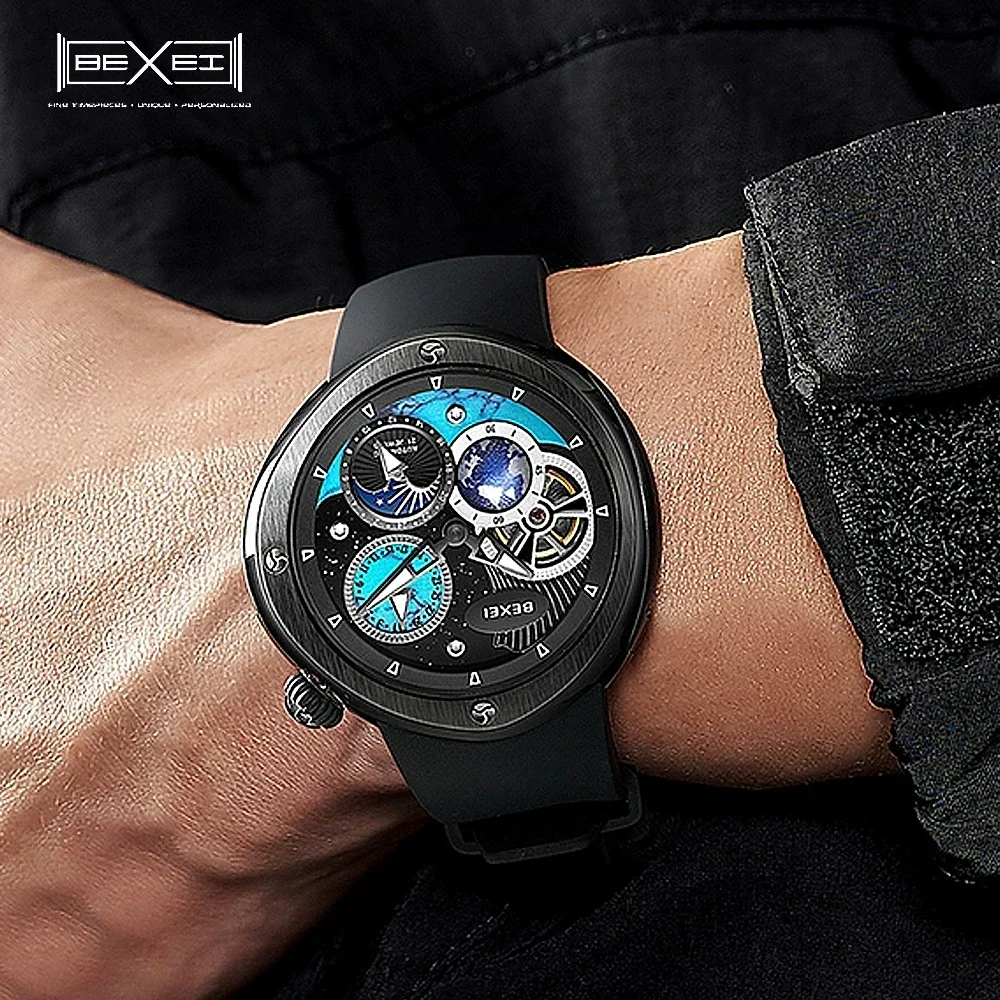 BEXEI Automatic Mechanical Watch for Men Goose Egg Case Turquoise Dial Coated Crystal Luminous Waterproof Business Watch