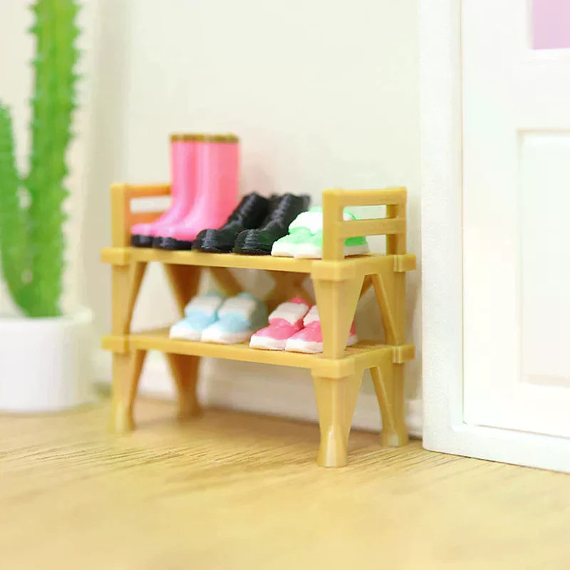 Zapatero de doble capa simulado para casa de muñecas, modelo de muebles para casa de muñecas, accesorios, casa de muñecas, decoración de escena del hogar, Juguetes