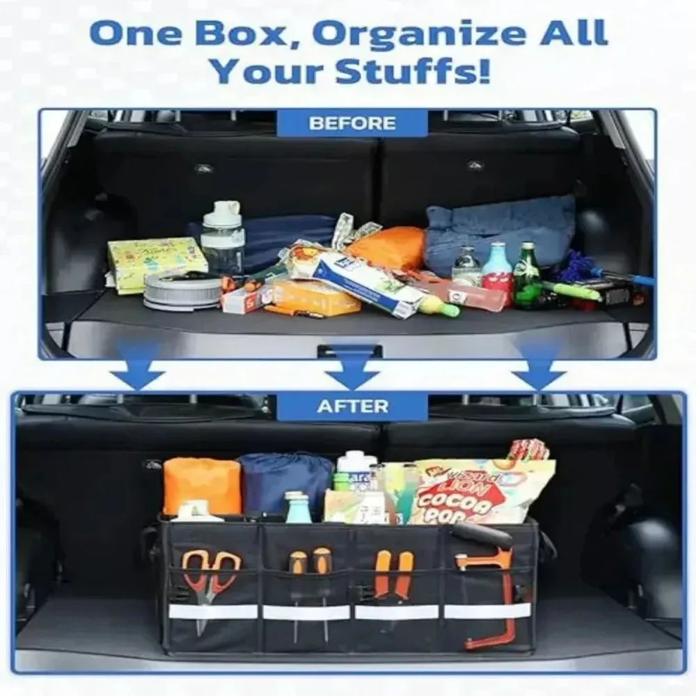 Large Capacity Car Trunk Organizer Foldable Storage Box Durable Cargo Container Auto Interior Storage Bag for SUV Truck Vehicle