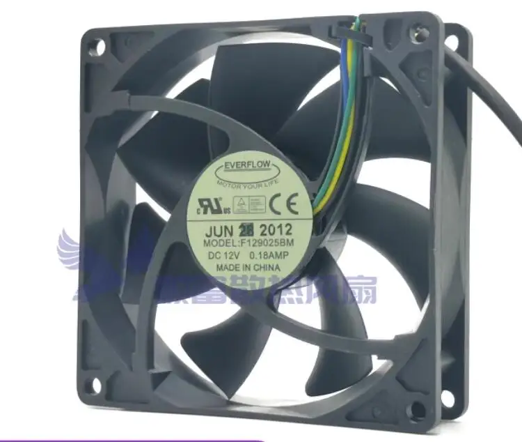 EVERFLOW F129025BM DC 12V 0.18AMP 90x90x25mm 4-Wire Server Cooling Fan