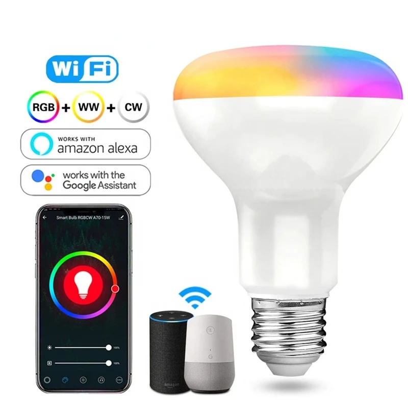 Tuya Smart LED Bulb E27 15W WiFi Light Dimmable RGB+Warm+White Work with Alexa Google Home Smart Life APP Voice Control