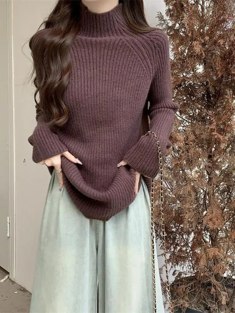 

Autumn Winter Women's Solid Elegant Long Sleeve Sweater Korean Fashion Festival Versatile Pullover Knitted Tops Casual Simple